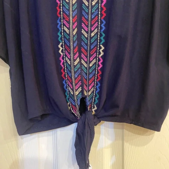 Democracy Blue Embroidered Front Toe Blouse - Picture 5 of 10